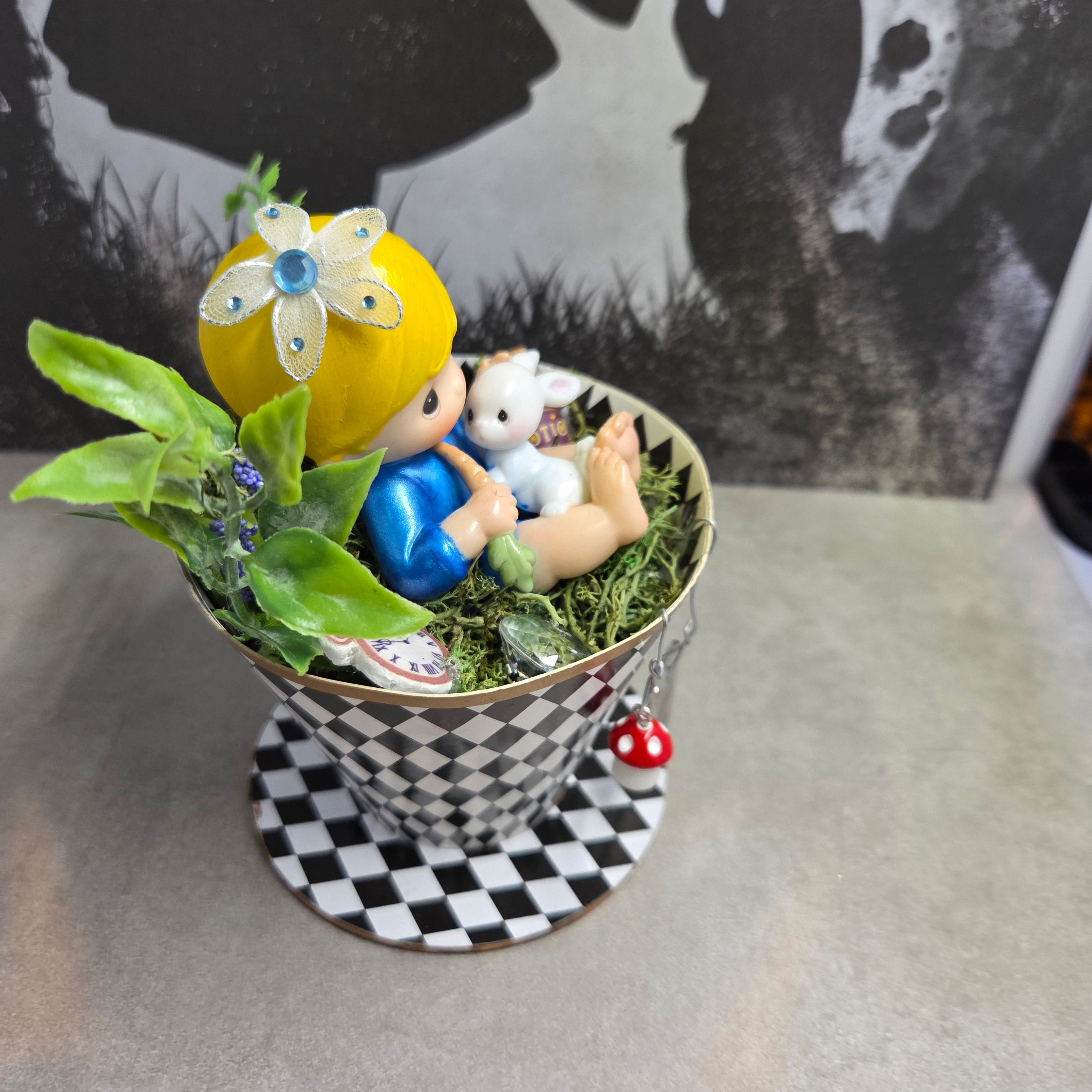 Altered "Baby Alice" Ceramic Figurine in Cup