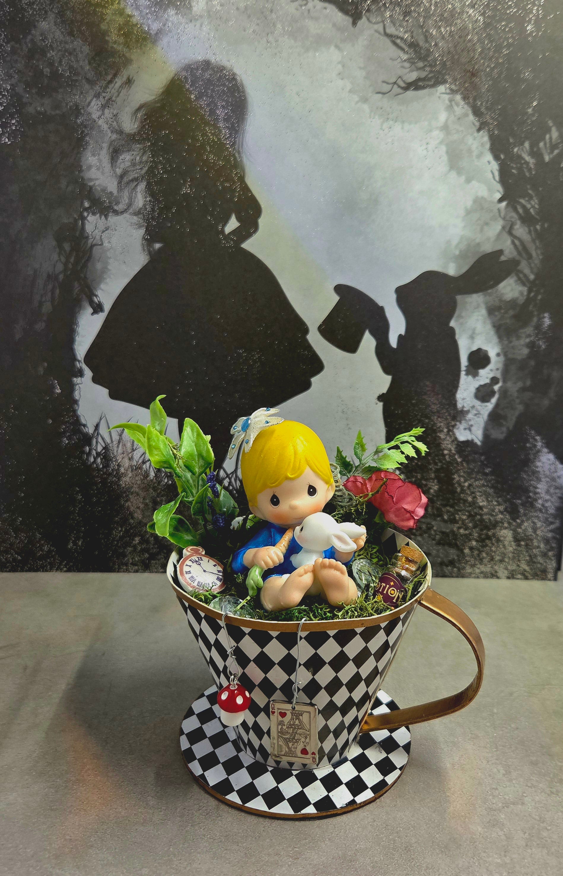 Altered "Baby Alice" Ceramic Figurine in Cup