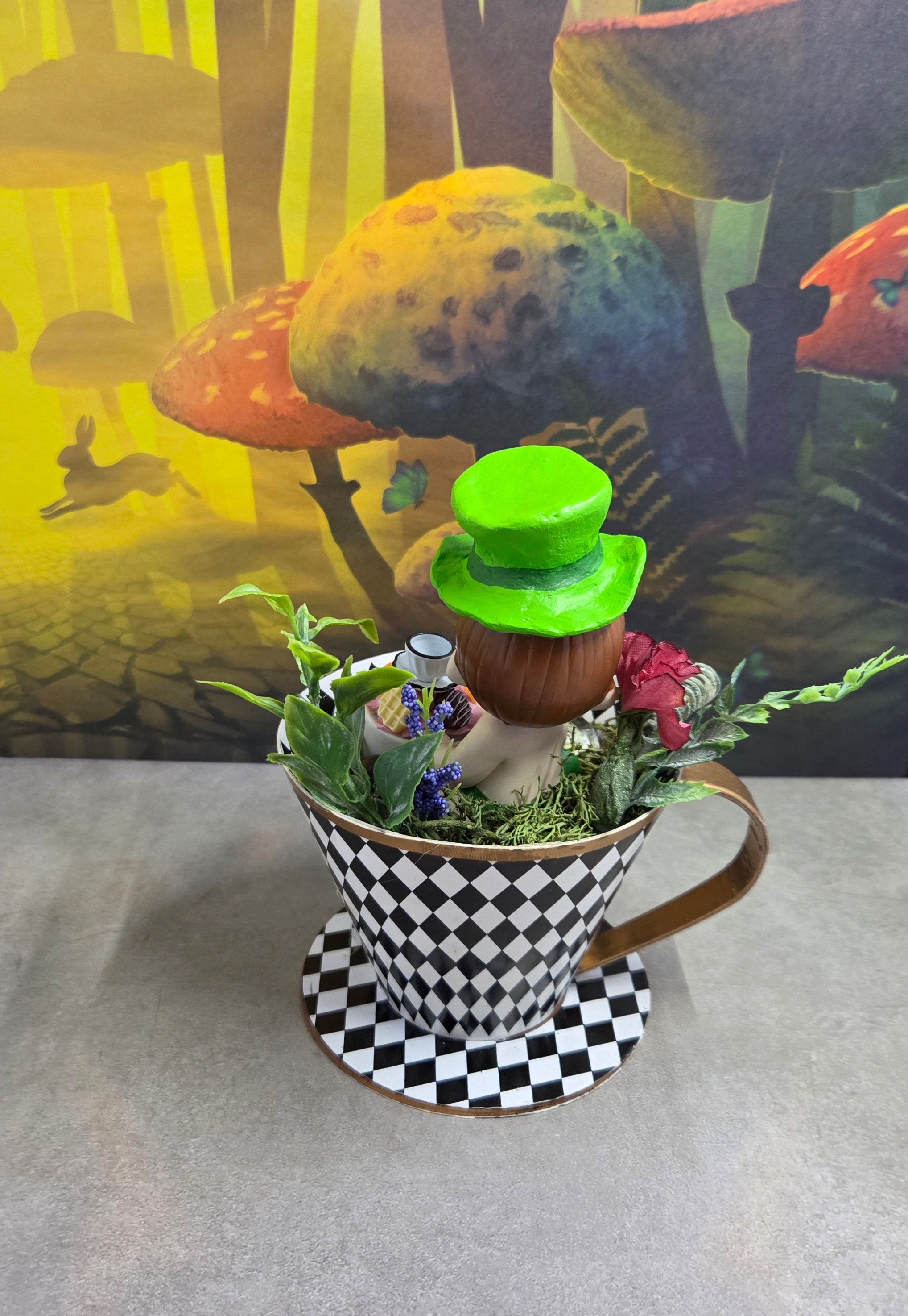 Altered "Baby Mad Hatter" Ceramic Figurine in Cup