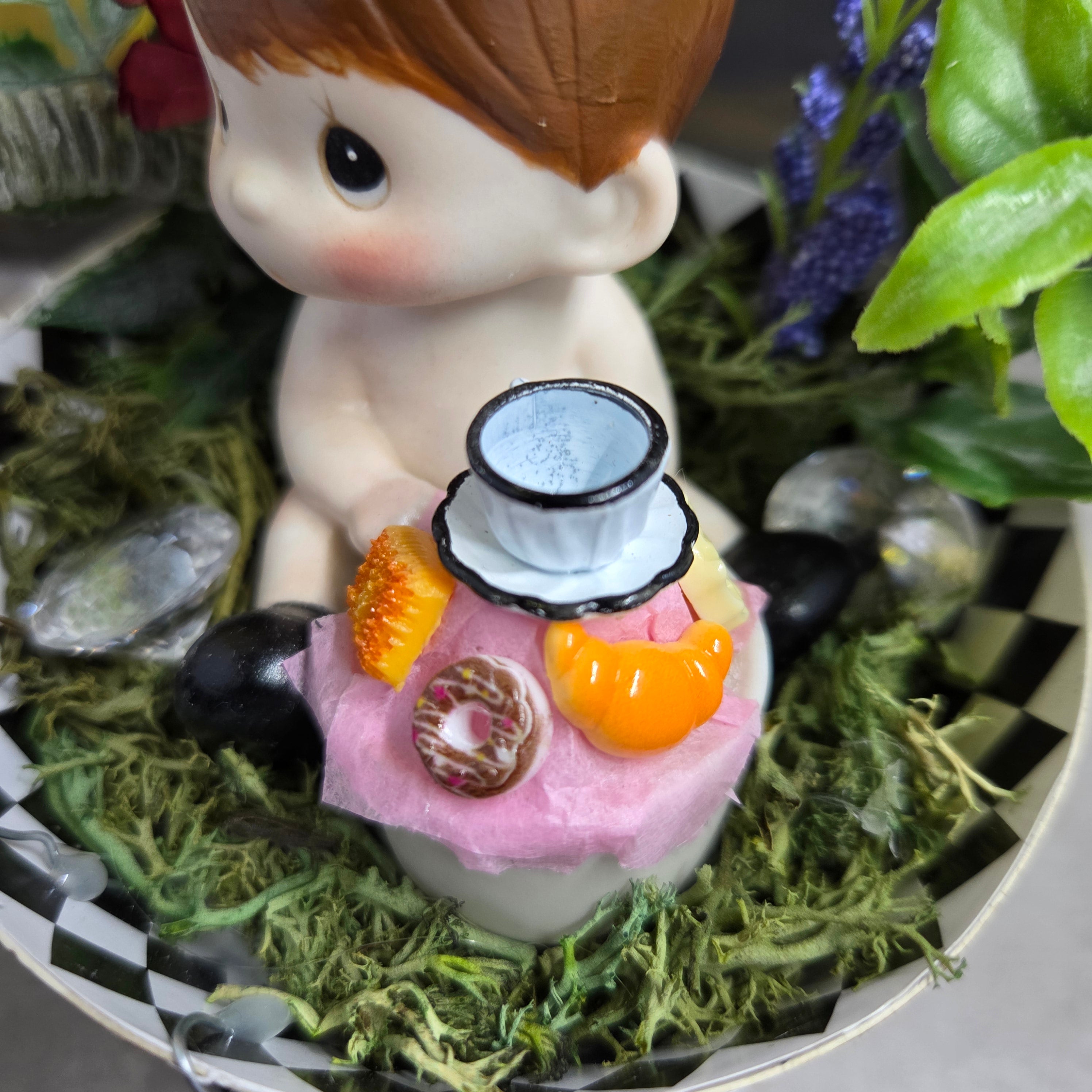Altered "Baby Mad Hatter" Ceramic Figurine in Cup