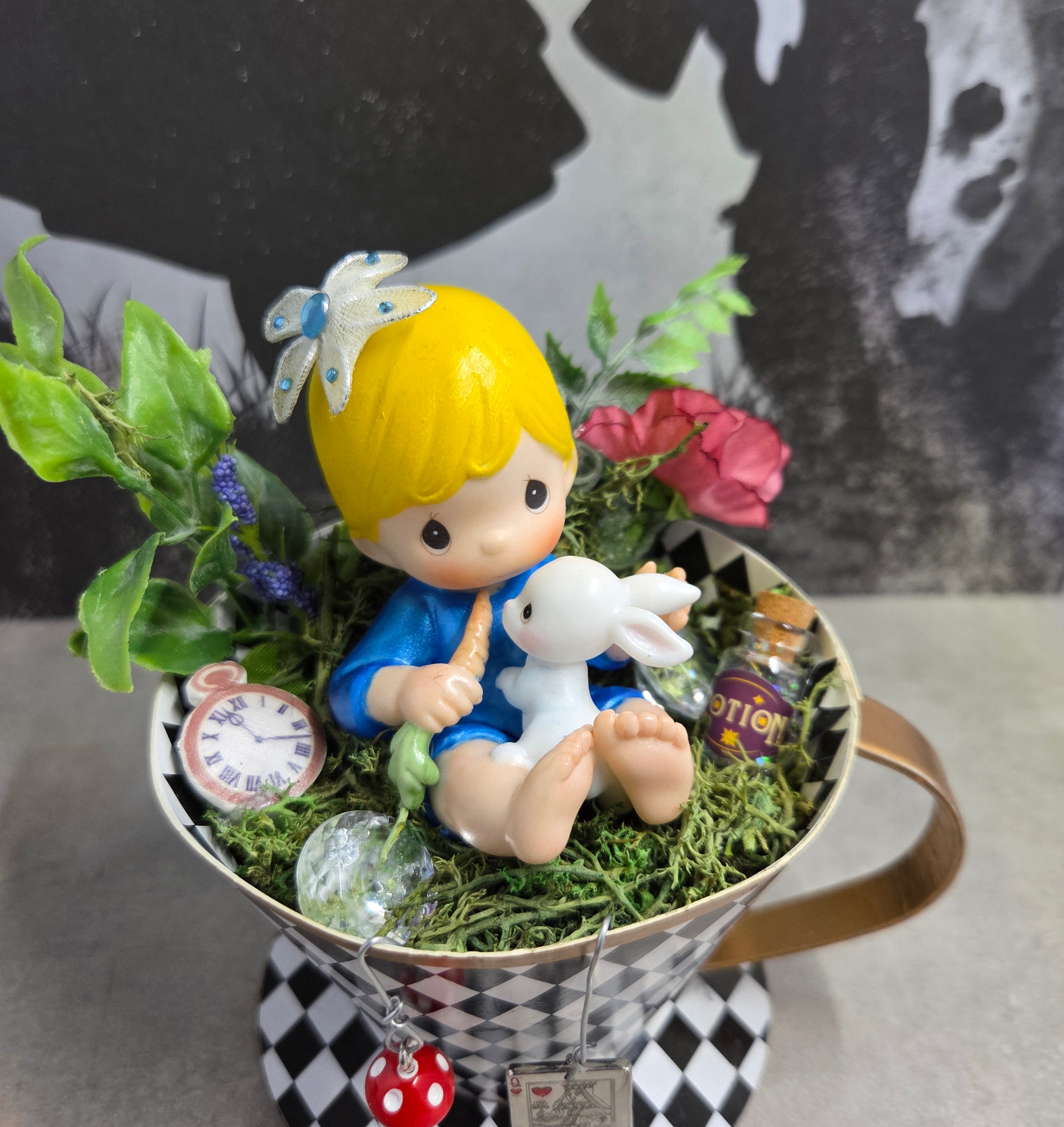 Altered "Baby Alice" Ceramic Figurine in Cup